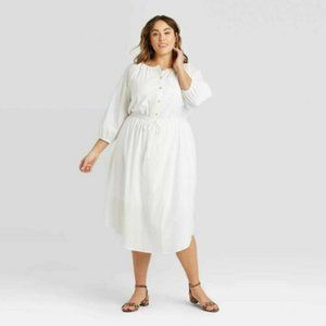 Ava & Viv Plus White Gauze Button-Front Dress